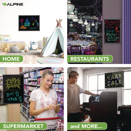 LED Illuminated Hanging Message Writing Board, Black 22" x 30" Surface, Black 23.6" x 31.5" Frame