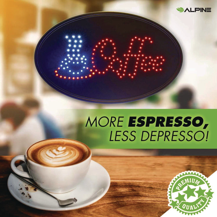LED Oval Coffee Sign, 23 x 14, Black Frame, Blue/Red Graphics