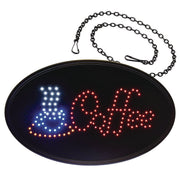 LED Oval Coffee Sign, 23 x 14, Black Frame, Blue/Red Graphics