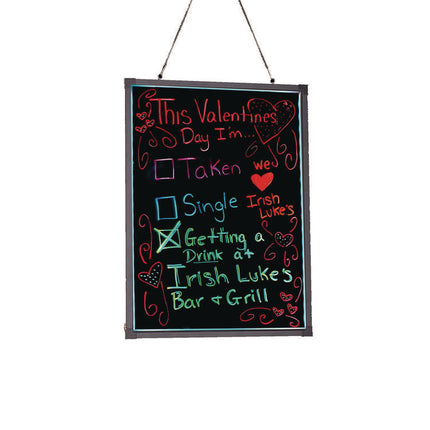LED Illuminated Hanging Message Writing Board, Black 22" x 30" Surface, Black 23.6" x 31.5" Frame
