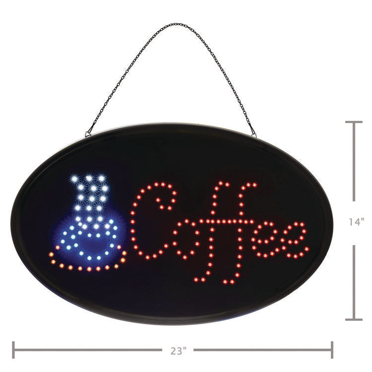 LED Oval Coffee Sign, 23 x 14, Black Frame, Blue/Red Graphics