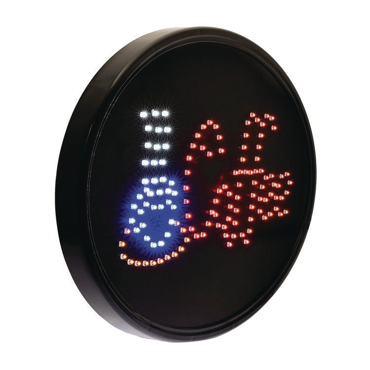 LED Oval Coffee Sign, 23 x 14, Black Frame, Blue/Red Graphics