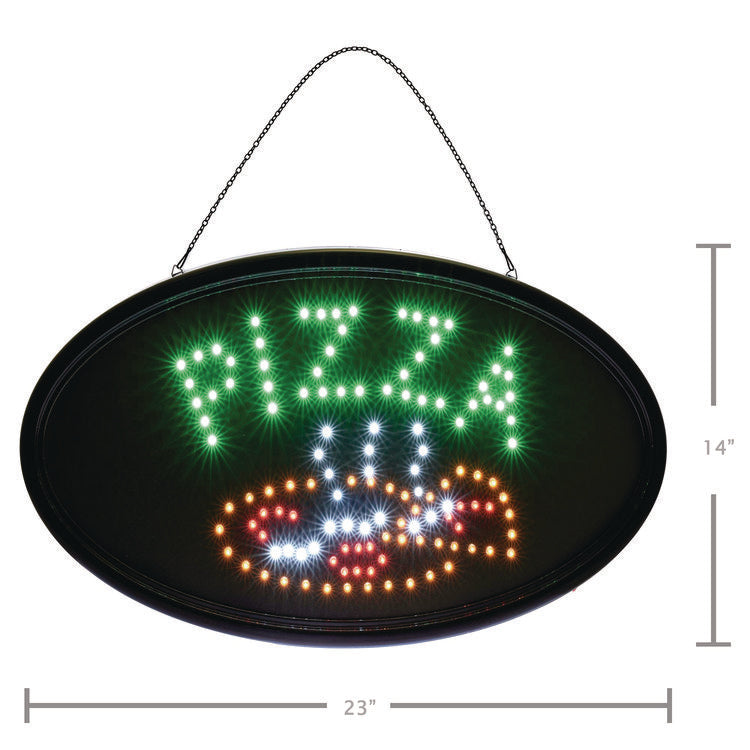 LED Oval Pizza Sign, 23 x 14, Black Frame, Green/Orange/Red/White Graphics