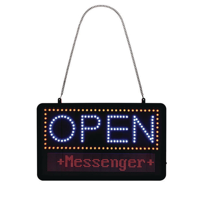 LED Programmable Message Board Open Sign, 22 x 13, Black Frame, Blue/Red Graphics