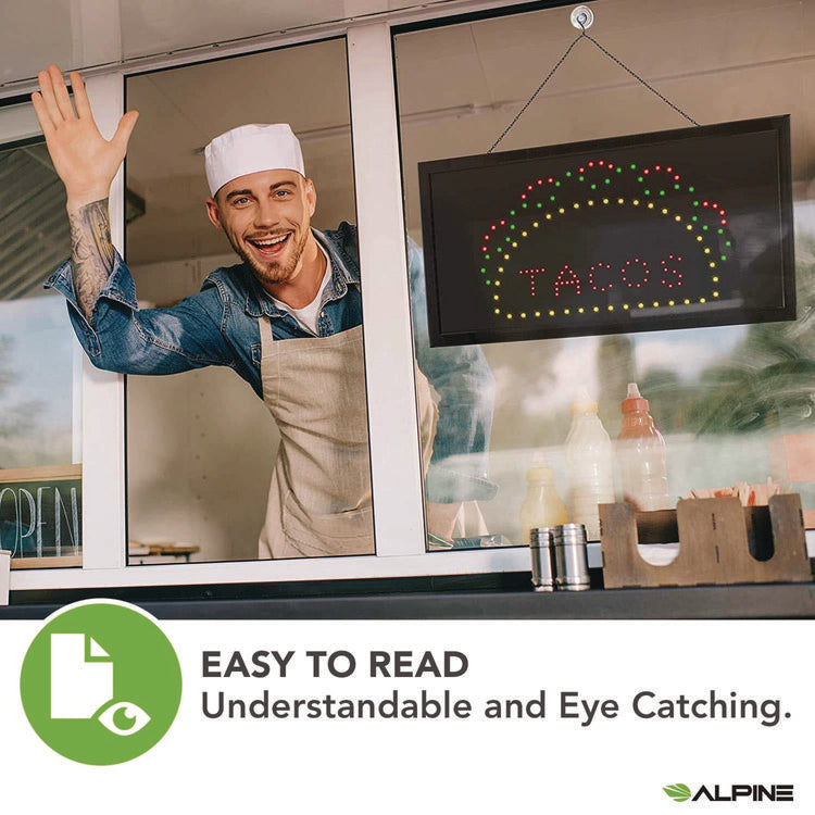 LED Rectangular TACO Sign, 19 x 10, Black Frame, Green/Red/Yellow Graphics