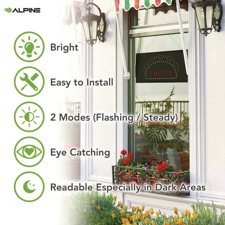 LED Rectangular TACO Sign, 19 x 10, Black Frame, Green/Red/Yellow Graphics