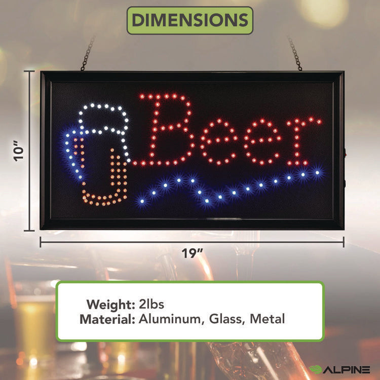 LED Rectangular Beer Sign, 19 x 10, Black Frame, Blue/Green/Orange/Red/White Graphics