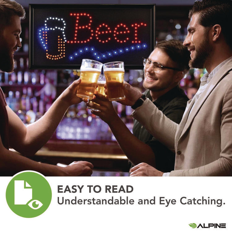 LED Rectangular Beer Sign, 19 x 10, Black Frame, Blue/Green/Orange/Red/White Graphics