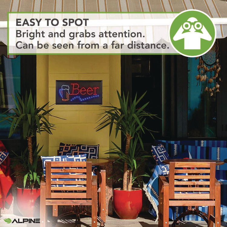 LED Rectangular Beer Sign, 19 x 10, Black Frame, Blue/Green/Orange/Red/White Graphics