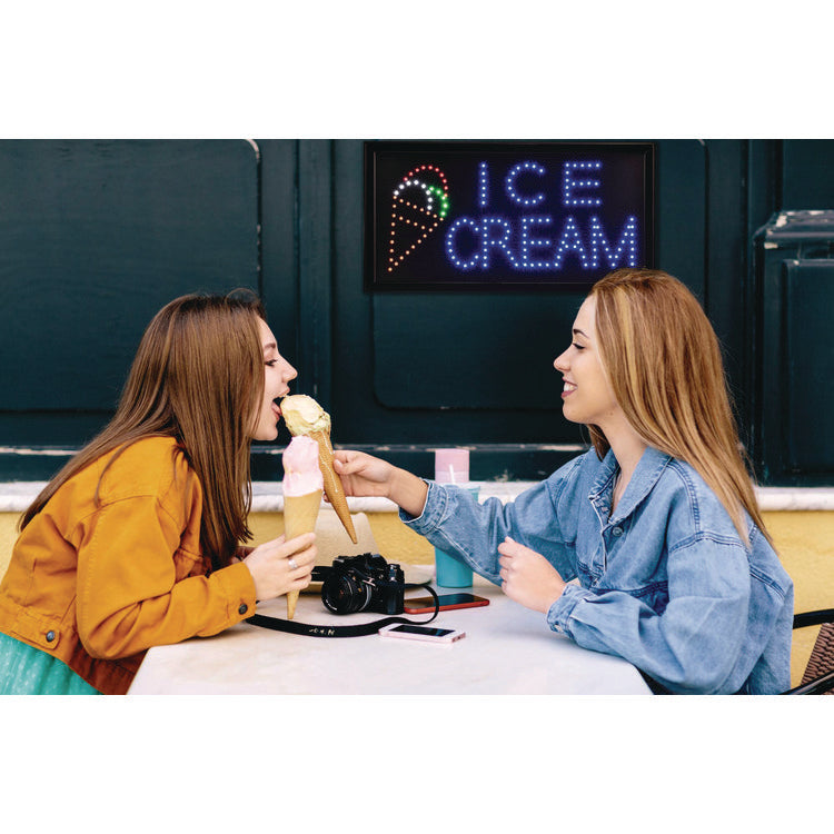 LED Rectangular Ice Cream Sign, 19 x 10, Black Frame, Blue/Green/Orange/Red/White Graphics