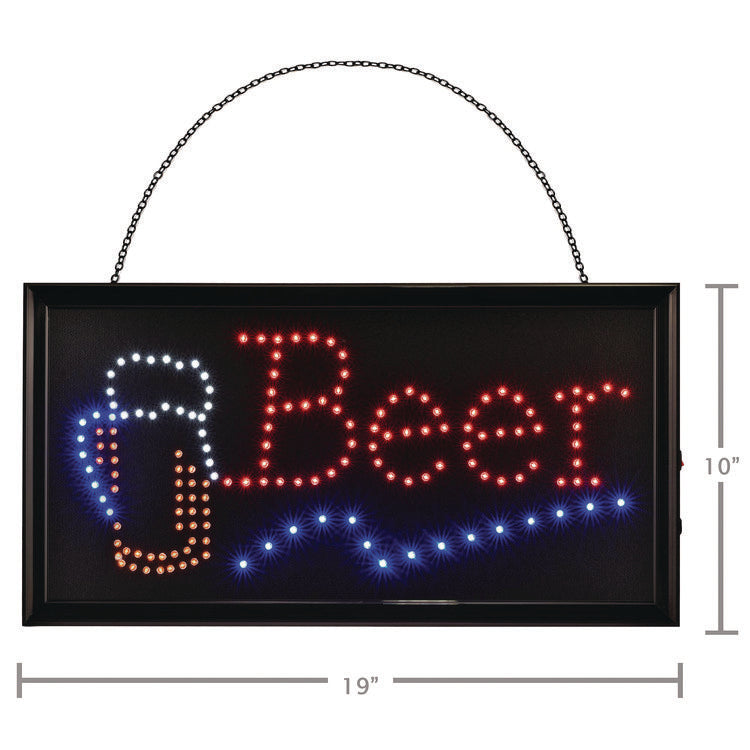 LED Rectangular Beer Sign, 19 x 10, Black Frame, Blue/Green/Orange/Red/White Graphics