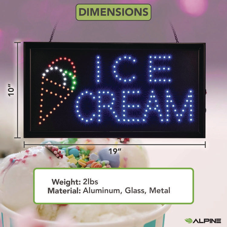 LED Rectangular Ice Cream Sign, 19 x 10, Black Frame, Blue/Green/Orange/Red/White Graphics