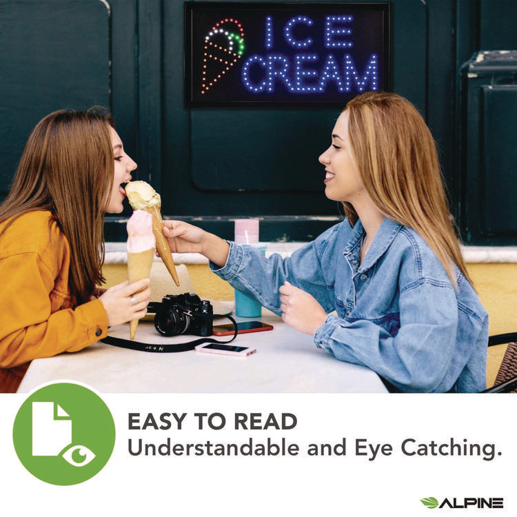 LED Rectangular Ice Cream Sign, 19 x 10, Black Frame, Blue/Green/Orange/Red/White Graphics