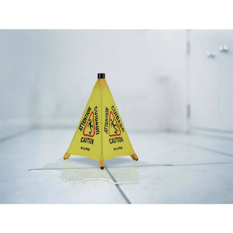 Tri-fold Multi-Lingual Pop-Up Wet Floor Sign, 2.95 x 2.55 x 20, Yellow