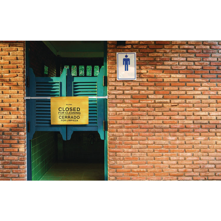 Safety Hanging Sign with Multi-Lingual Closed for Cleaning Imprint, 30.12 x 1.57 x 1.57, Yellow