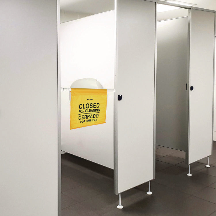 Safety Hanging Sign with Multi-Lingual Closed for Cleaning Imprint, 30.12 x 1.57 x 1.57, Yellow