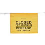 Safety Hanging Sign with Multi-Lingual Closed for Cleaning Imprint, 30.12 x 1.57 x 1.57, Yellow