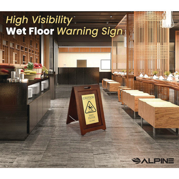 2-Sided Plated Wooden A-Frame Bilingual Wet Floor Sign, 15 x 2 x 24, Brass