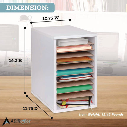11 Compartment Wood Mail Paper Sorter Literature Organizer, 11 Sections, Letter Size, 10.75 x 11.75 x 16.2, White