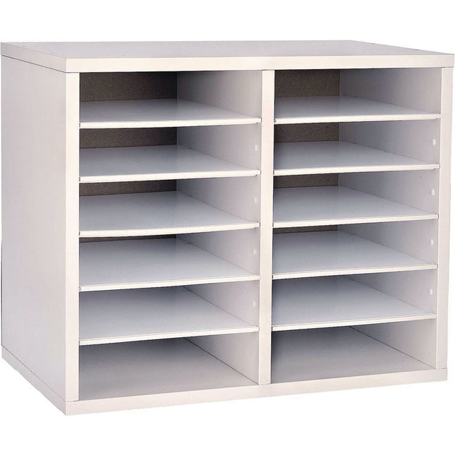 Wood Adjustable 12 Compartment Literature Organizer, 12 Sections, Letter Size, 20 x 11.8 x 16.3, White