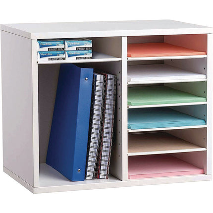 Wood Adjustable 12 Compartment Literature Organizer, 12 Sections, Letter Size, 20 x 11.8 x 16.3, White