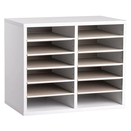 Wood Adjustable 12 Compartment Literature Organizer, 12 Sections, Letter Size, 20 x 11.8 x 16.3, White