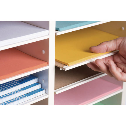 Wood Adjustable 12 Compartment Literature Organizer, 12 Sections, Letter Size, 20 x 11.8 x 16.3, White