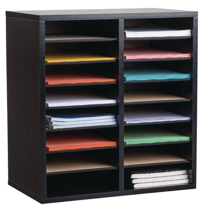 Wood Adjustable 16 Compartment Literature Organizer, 16 Sections, Letter Size, 20 x 11.8 x 21.4, Black