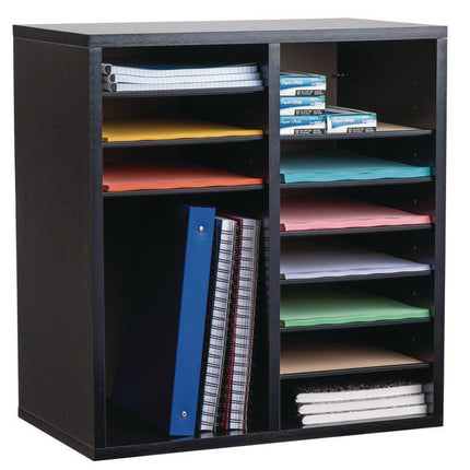 Wood Adjustable 16 Compartment Literature Organizer, 16 Sections, Letter Size, 20 x 11.8 x 21.4, Black