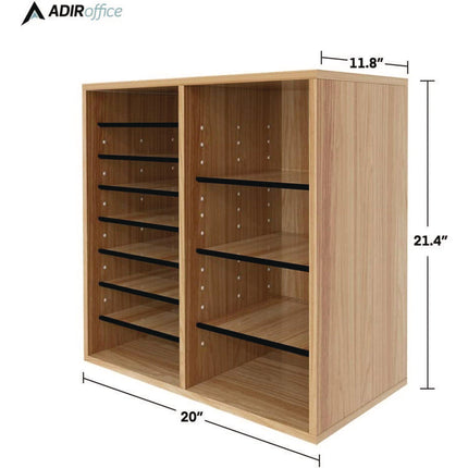 Wood Adjustable 16 Compartment Literature Organizer, 16 Sections, Letter Size, 20 x 11.8 x 21.4, Medium Oak