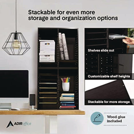 Wood Adjustable 16 Compartment Literature Organizer, 16 Sections, Letter Size, 20 x 11.8 x 21.4, Black