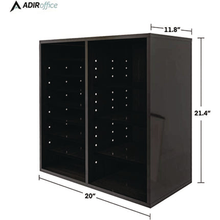 Wood Adjustable 16 Compartment Literature Organizer, 16 Sections, Letter Size, 20 x 11.8 x 21.4, Black
