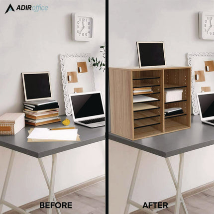Wood Adjustable 16 Compartment Literature Organizer, 16 Sections, Letter Size, 20 x 11.8 x 21.4, Medium Oak