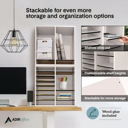Wood Adjustable 16 Compartment Literature Organizer, 16 Sections, Letter Size, 20 x 11.8 x 21.4, White