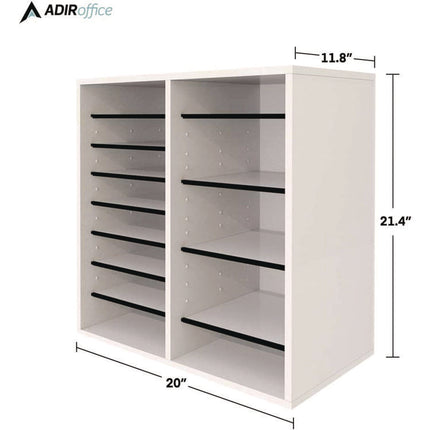 Wood Adjustable 16 Compartment Literature Organizer, 16 Sections, Letter Size, 20 x 11.8 x 21.4, White