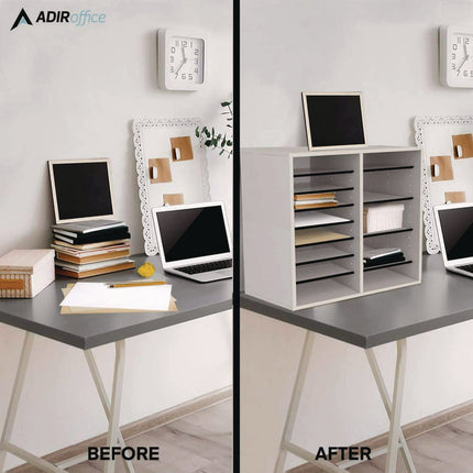 Wood Adjustable 16 Compartment Literature Organizer, 16 Sections, Letter Size, 20 x 11.8 x 21.4, White