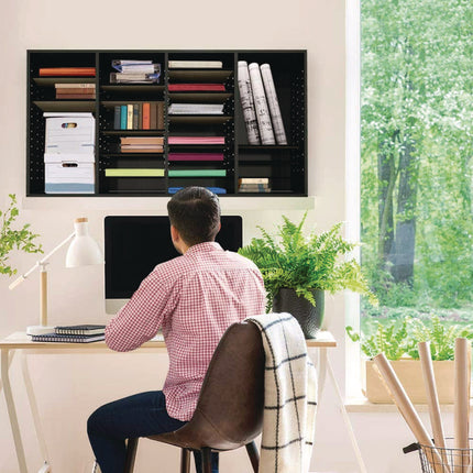 Wood Adjustable 36 Compartment Literature Organizer, 36 Sections, Letter Size, 39.3 x 11.8 x 23.9, Black