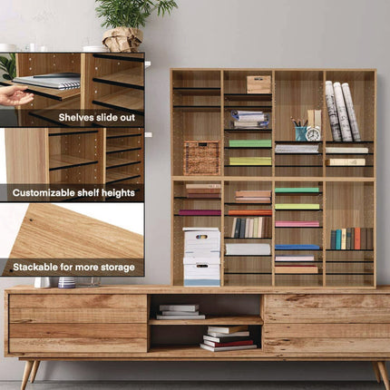 Wood Adjustable 36 Compartment Literature Organizer, 36 Sections, Letter Size, 39.3 x 11.8 x 23.9, Medium Oak