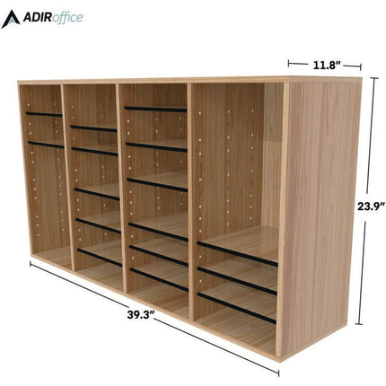 Wood Adjustable 36 Compartment Literature Organizer, 36 Sections, Letter Size, 39.3 x 11.8 x 23.9, Medium Oak