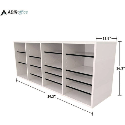 Wood Adjustable 24 Compartment Literature Organizer, 24 Sections, Letter Size, 39.3 x 11.8 x 16.3, White