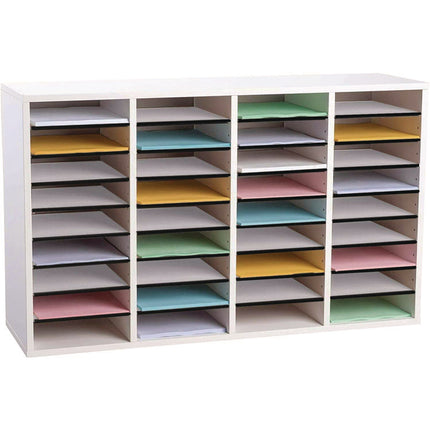 Wood Adjustable 36 Compartment Literature Organizer, 36 Sections, Letter Size, 39.3 x 11.8 x 23.9, White