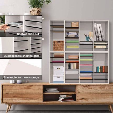 Wood Adjustable 36 Compartment Literature Organizer, 36 Sections, Letter Size, 39.3 x 11.8 x 23.9, White