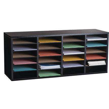 Wood Adjustable 24 Compartment Literature Organizer, 24 Sections, Letter Size, 39.3 x 11.8 x 16.3, Black