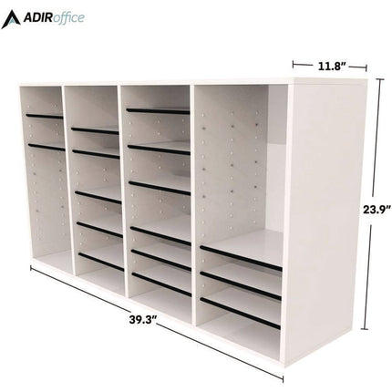 Wood Adjustable 36 Compartment Literature Organizer, 36 Sections, Letter Size, 39.3 x 11.8 x 23.9, White