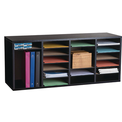 Wood Adjustable 24 Compartment Literature Organizer, 24 Sections, Letter Size, 39.3 x 11.8 x 16.3, Black
