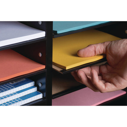 Wood Adjustable 24 Compartment Literature Organizer, 24 Sections, Letter Size, 39.3 x 11.8 x 16.3, Black