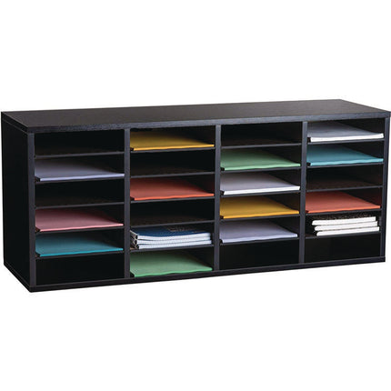 Wood Adjustable 24 Compartment Literature Organizer, 24 Sections, Letter Size, 39.3 x 11.8 x 16.3, Black