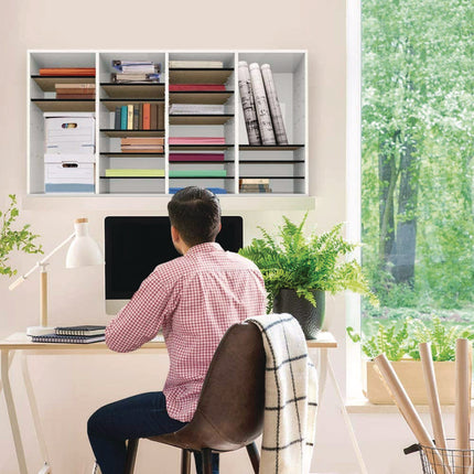 Wood Adjustable 36 Compartment Literature Organizer, 36 Sections, Letter Size, 39.3 x 11.8 x 23.9, White