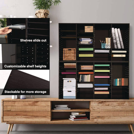 Wood Adjustable 36 Compartment Literature Organizer, 36 Sections, Letter Size, 39.3 x 11.8 x 23.9, Black