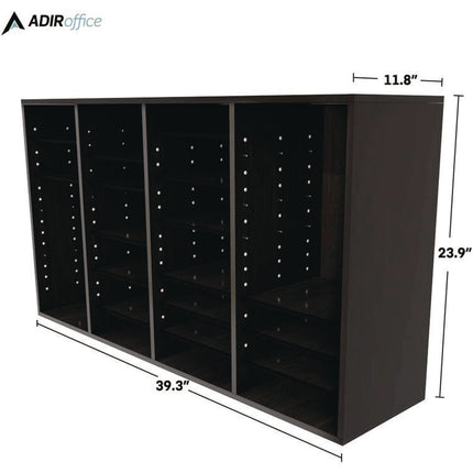 Wood Adjustable 36 Compartment Literature Organizer, 36 Sections, Letter Size, 39.3 x 11.8 x 23.9, Black